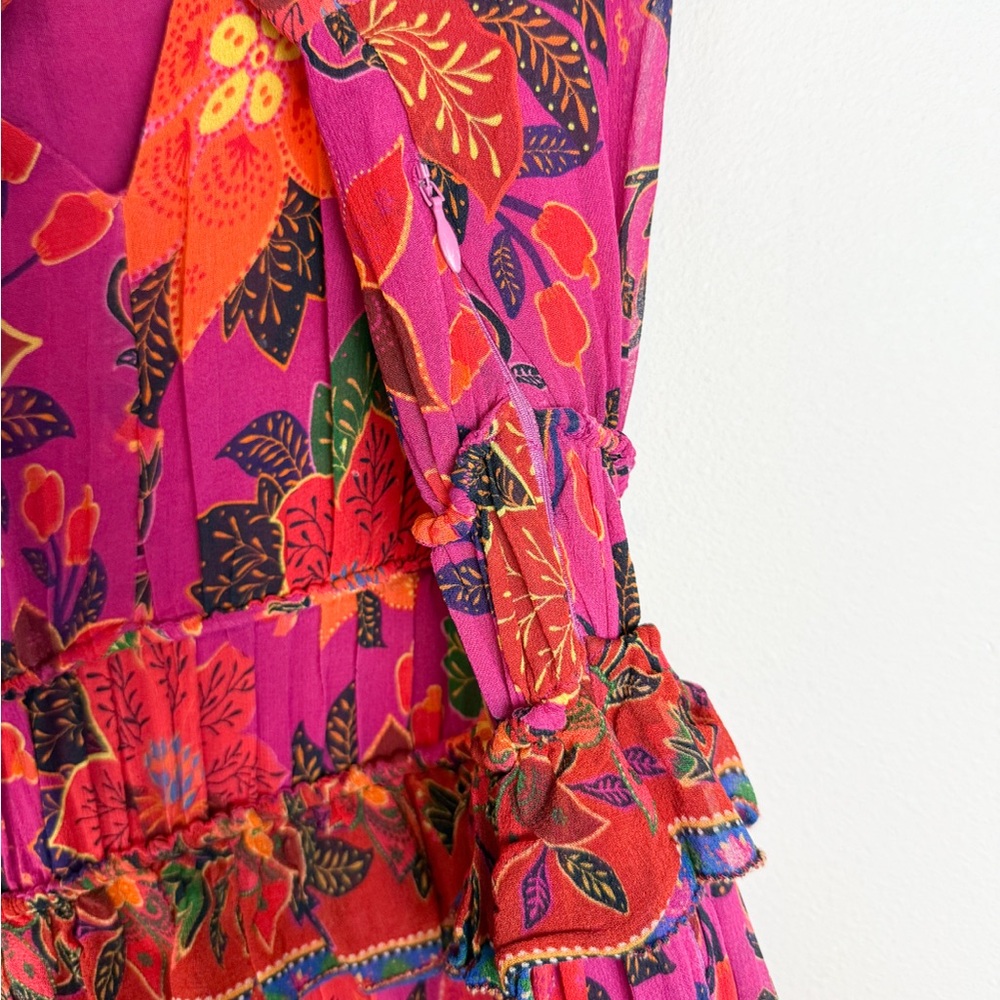 Farm Rio Tropical Tapestry Mini Dress Long Sleeve Floral Pink Size Medium - Picture 16 of 16